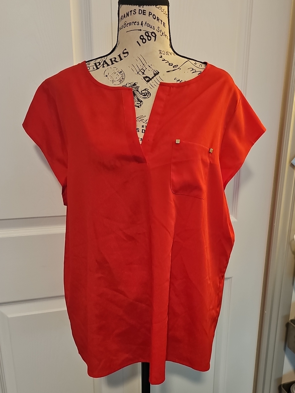 Ivanka Trump Red Split-Neck Pocket Blouse